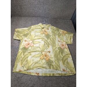 Tommy Bahama Men's XXL Silk Hawaiian Shirt Tropical Floral Print Short Sleeve